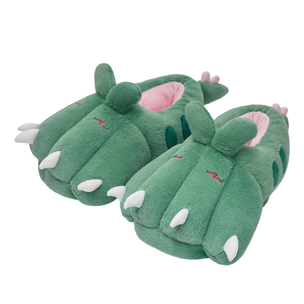 OLAOLA Green Dinosaur Paw Slippers Warm Plush Animal Indoor Non-slip Home Fluffy Thick Bottom Shoes Gifts For Birthday Christmas