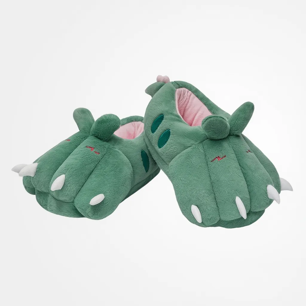 OLAOLA Green Dinosaur Paw Slippers Warm Plush Animal Indoor Non-slip Home Fluffy Thick Bottom Shoes Gifts For Birthday Christmas