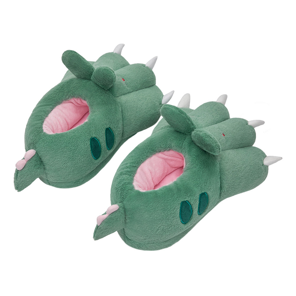 OLAOLA Green Dinosaur Paw Slippers Warm Plush Animal Indoor Non-slip Home Fluffy Thick Bottom Shoes Gifts For Birthday Christmas