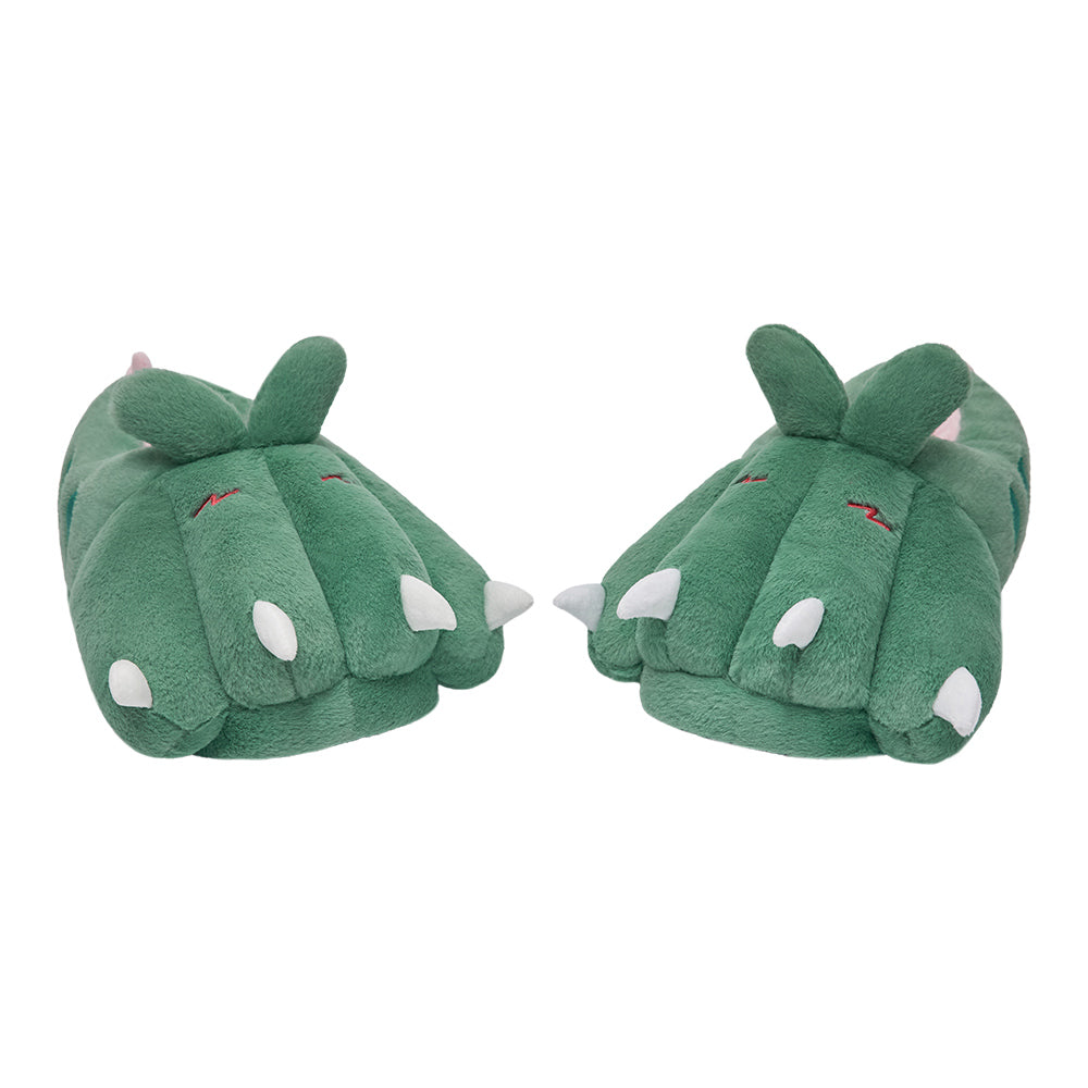 OLAOLA Green Dinosaur Paw Slippers Warm Plush Animal Indoor Non-slip Home Fluffy Thick Bottom Shoes Gifts For Birthday Christmas