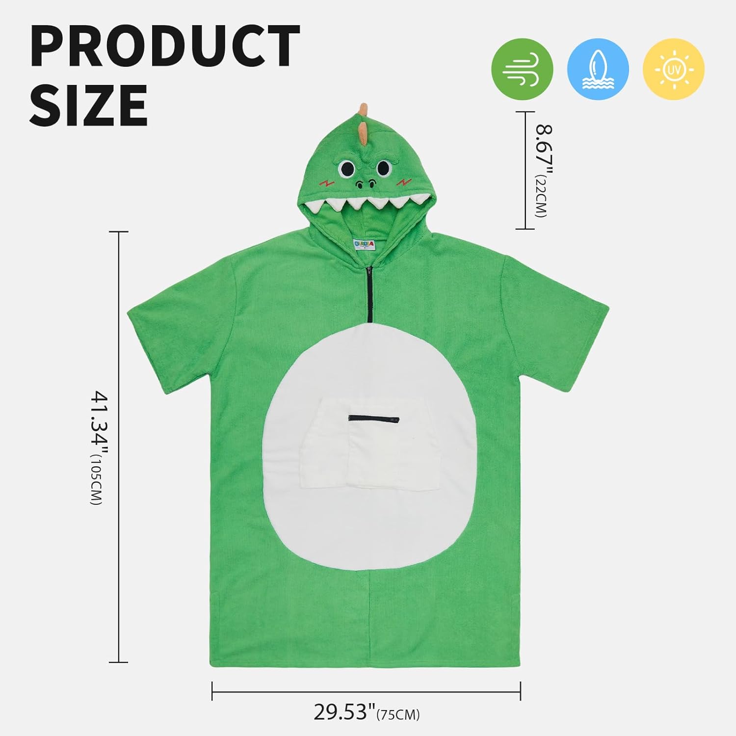OLAOLA Green Dinosaur Surf Poncho Changing Towel Swim Robe Quick Dry Terry Cloth Cover-Up Hood Blanket Beach Towels