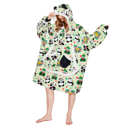 OLAOLA Green Panda Wearable Blanket Hoodie Animals Onesie Oversized Soft Homwear With Giant Pocket For Adult