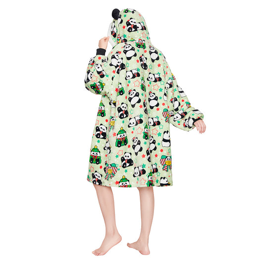 OLAOLA Green Panda Wearable Blanket Hoodie Animals Onesie Oversized Soft Homwear With Giant Pocket For Adult