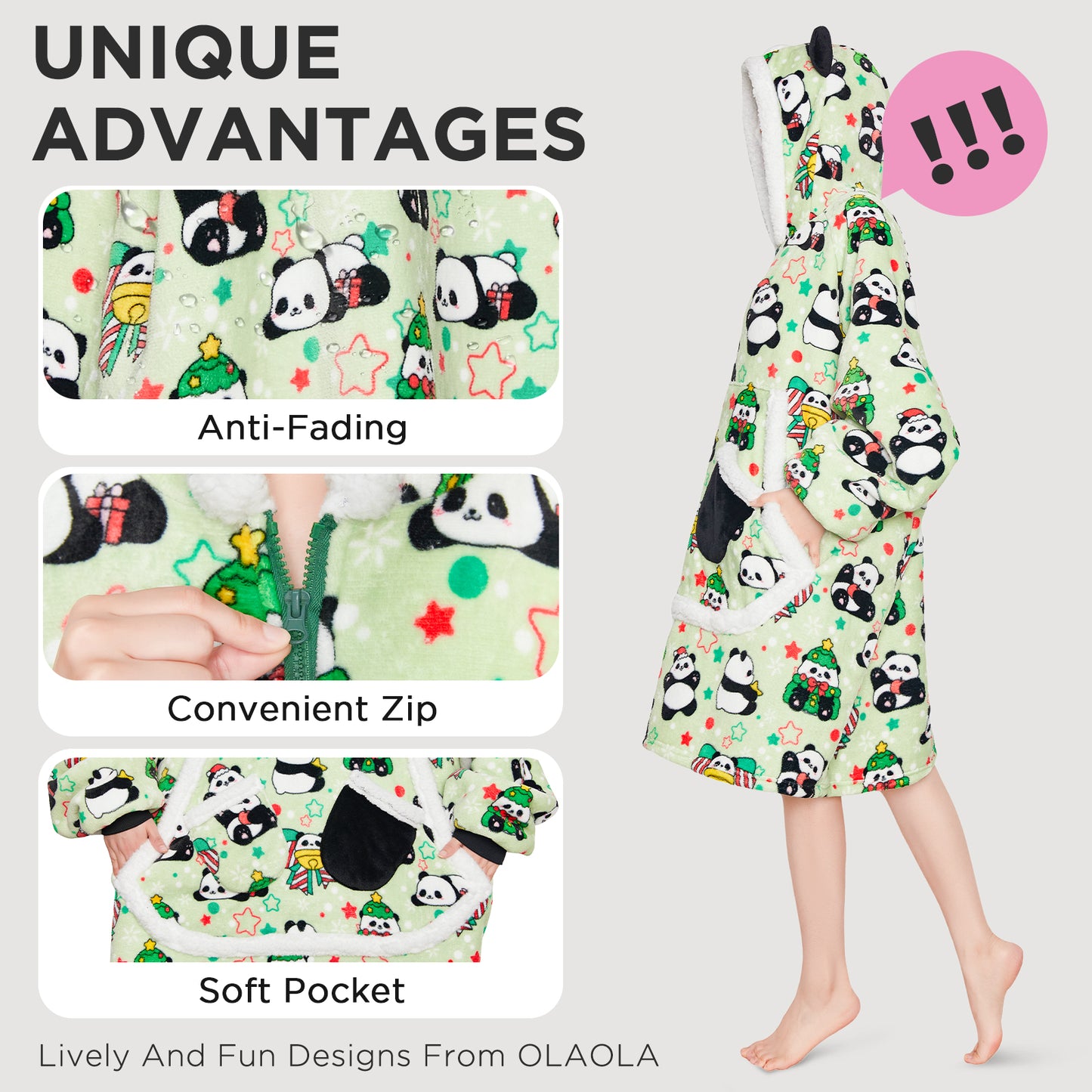 OLAOLA Green Panda Wearable Blanket Hoodie Animals Onesie Oversized Soft Homewear With Giant Pocket For Adult