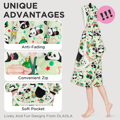OLAOLA Green Panda Wearable Blanket Hoodie Animals Onesie Oversized Soft Homewear With Giant Pocket For Adult