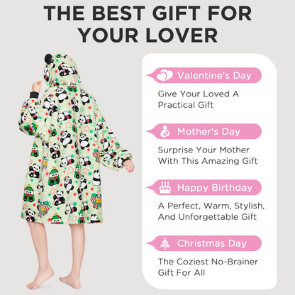 OLAOLA Green Panda Wearable Blanket Hoodie Animals Onesie Oversized Soft Homewear With Giant Pocket For Adult