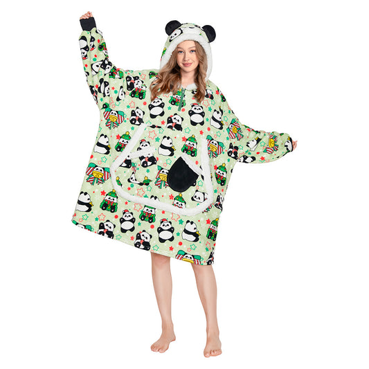OLAOLA Green Panda Wearable Blanket Hoodie Animals Onesie Oversized Soft Homwear With Giant Pocket For Adult
