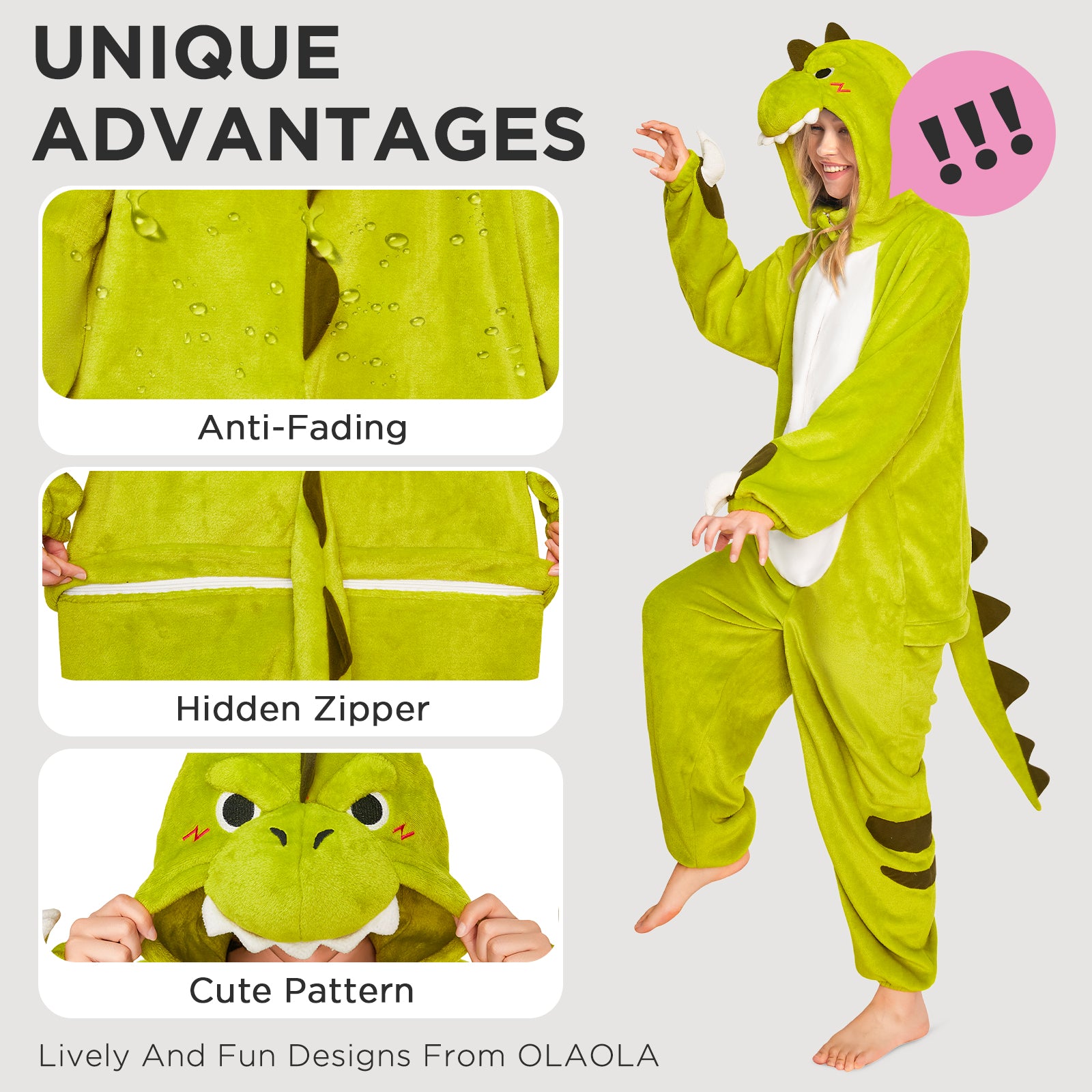 OLAOLA Green Tyrannosaurus Rex Pajamas Unisex Adult Dinosaur Plush Animals Onesie Sleepwear Halloween Costume