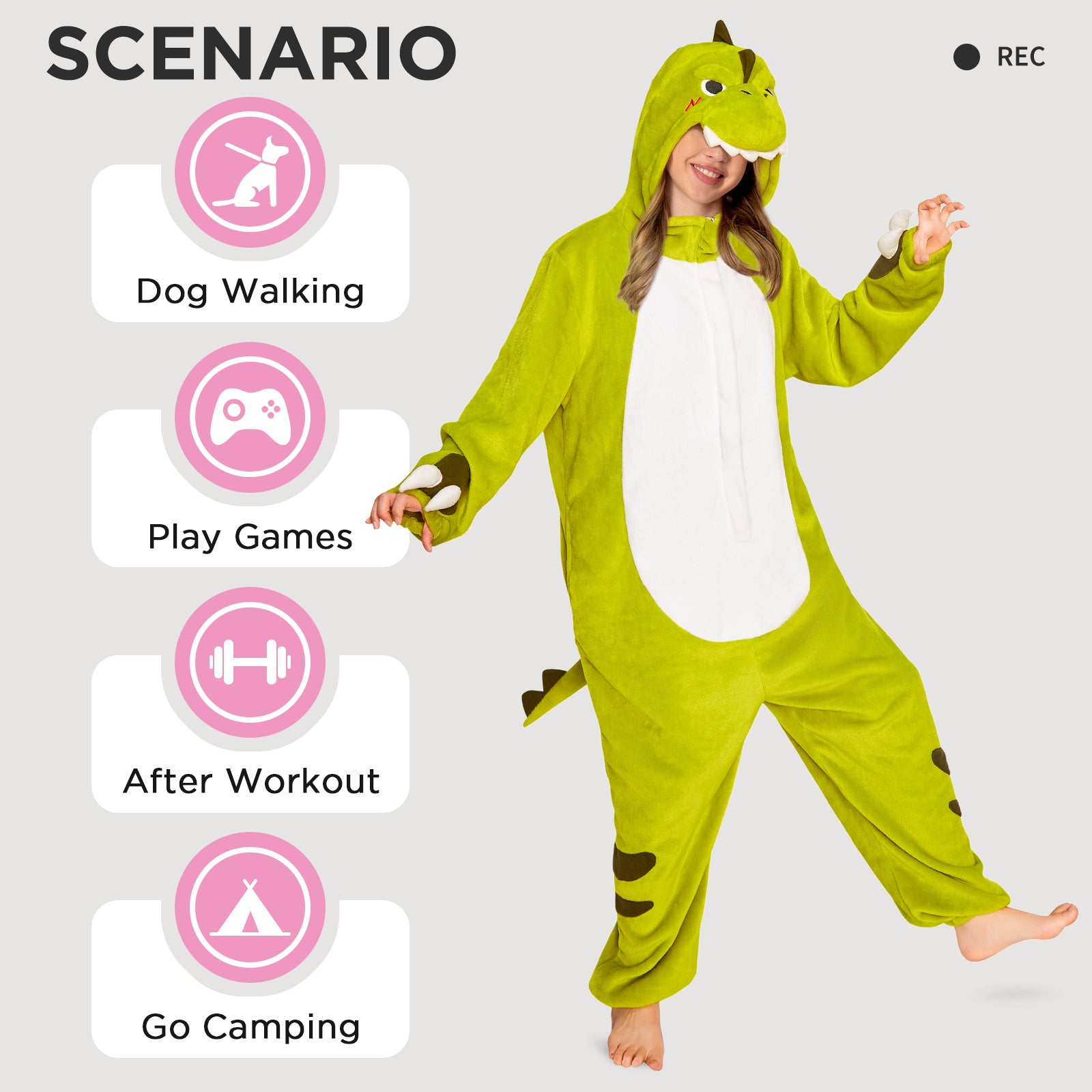 OLAOLA Green Tyrannosaurus Rex Pajamas Unisex Adult Dinosaur Plush Animals Onesie Sleepwear Halloween Costume