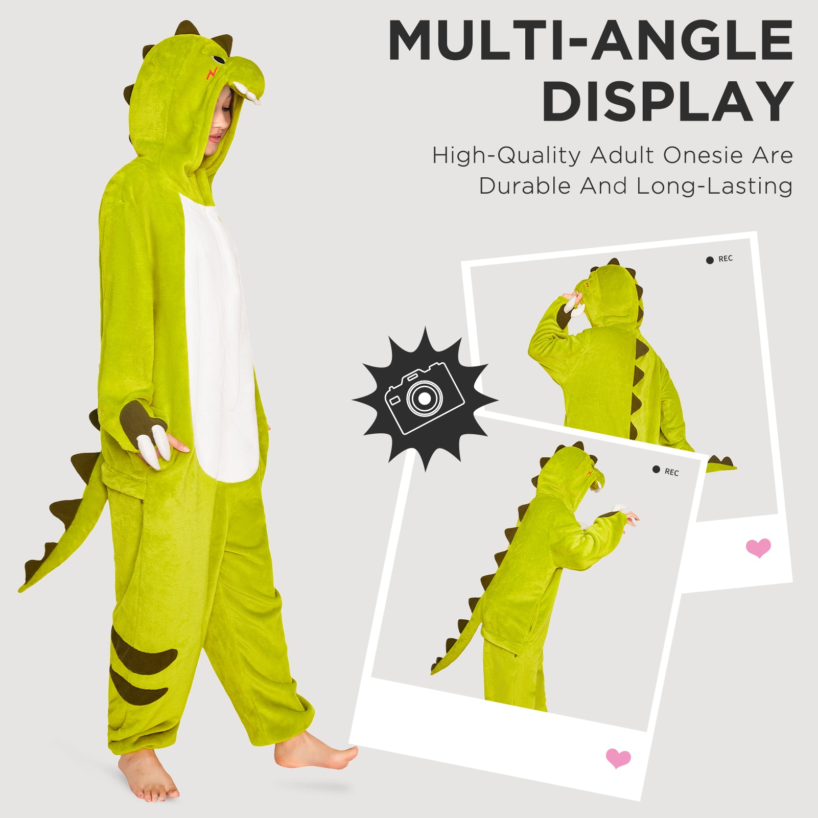 OLAOLA Green Tyrannosaurus Rex Pajamas Unisex Adult Dinosaur Plush Animals Onesie Sleepwear Halloween Costume
