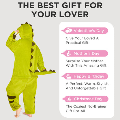OLAOLA Green Tyrannosaurus Rex Pajamas Unisex Adult Dinosaur Plush Animals Onesie Sleepwear Halloween Costume