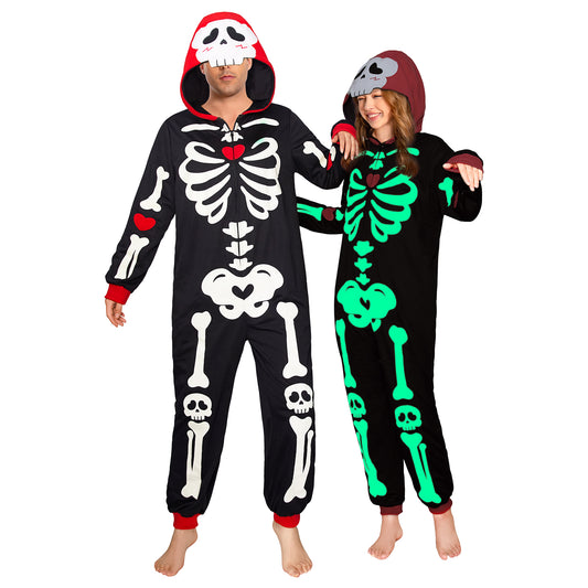 OLAOLA Halloween Skeleton Glow In The Dark Pajamas Plush Animal Onesie Adult Soft Skull Sleepwear Carnival Party Suit