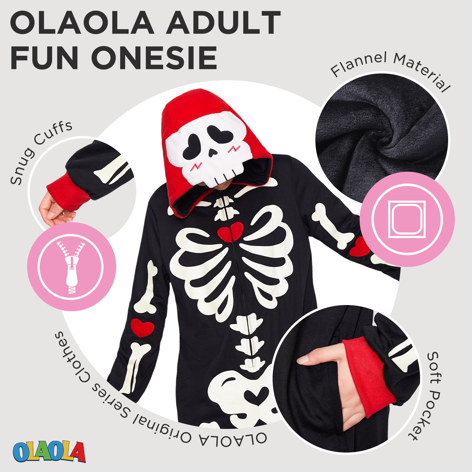 OLAOLA Halloween Skeleton Glow In The Dark Pajamas Plush Animal Onesie Adult Soft Skull Sleepwear Carnival Party Suit