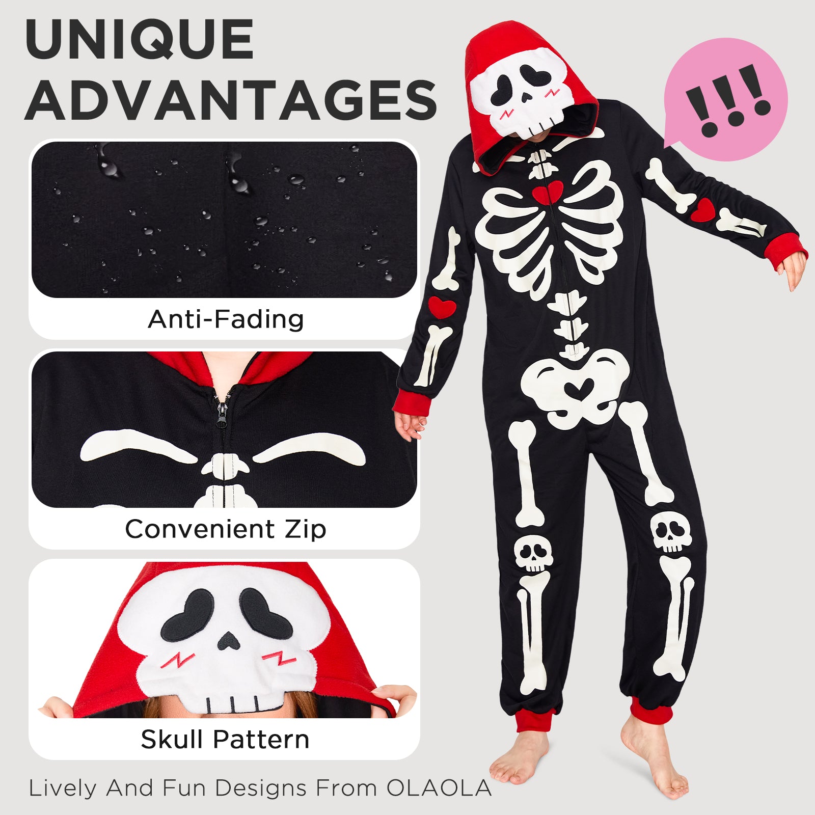 OLAOLA Halloween Skeleton Glow In The Dark Pajamas Plush Animal Onesie Adult Soft Skull Sleepwear Carnival Party Suit