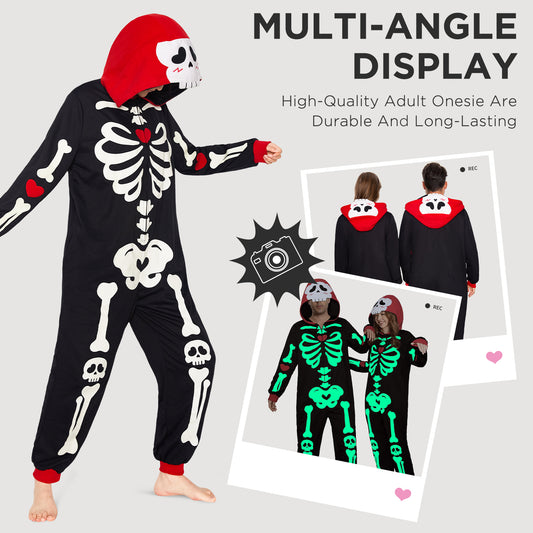 OLAOLA Halloween Skeleton Glow In The Dark Pajamas Plush Animal Onesie Adult Soft Skull Sleepwear Carnival Party Suit