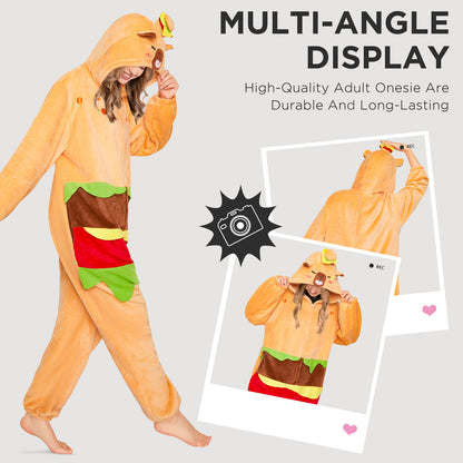 OLAOLA Hamburger Capybara Pajamas Animals Onesie Plush Warm Home One Piece For Adult Unisex Halloween Costume