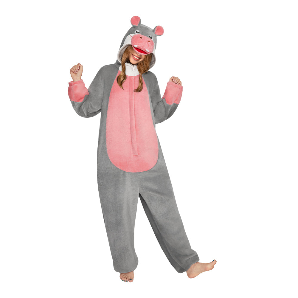 OLAOLA Hippopotamus Animals Onesie Soft Hippo Loungewear Cozy Winter Unisex Adult One Piece Pajamas Halloween Costume