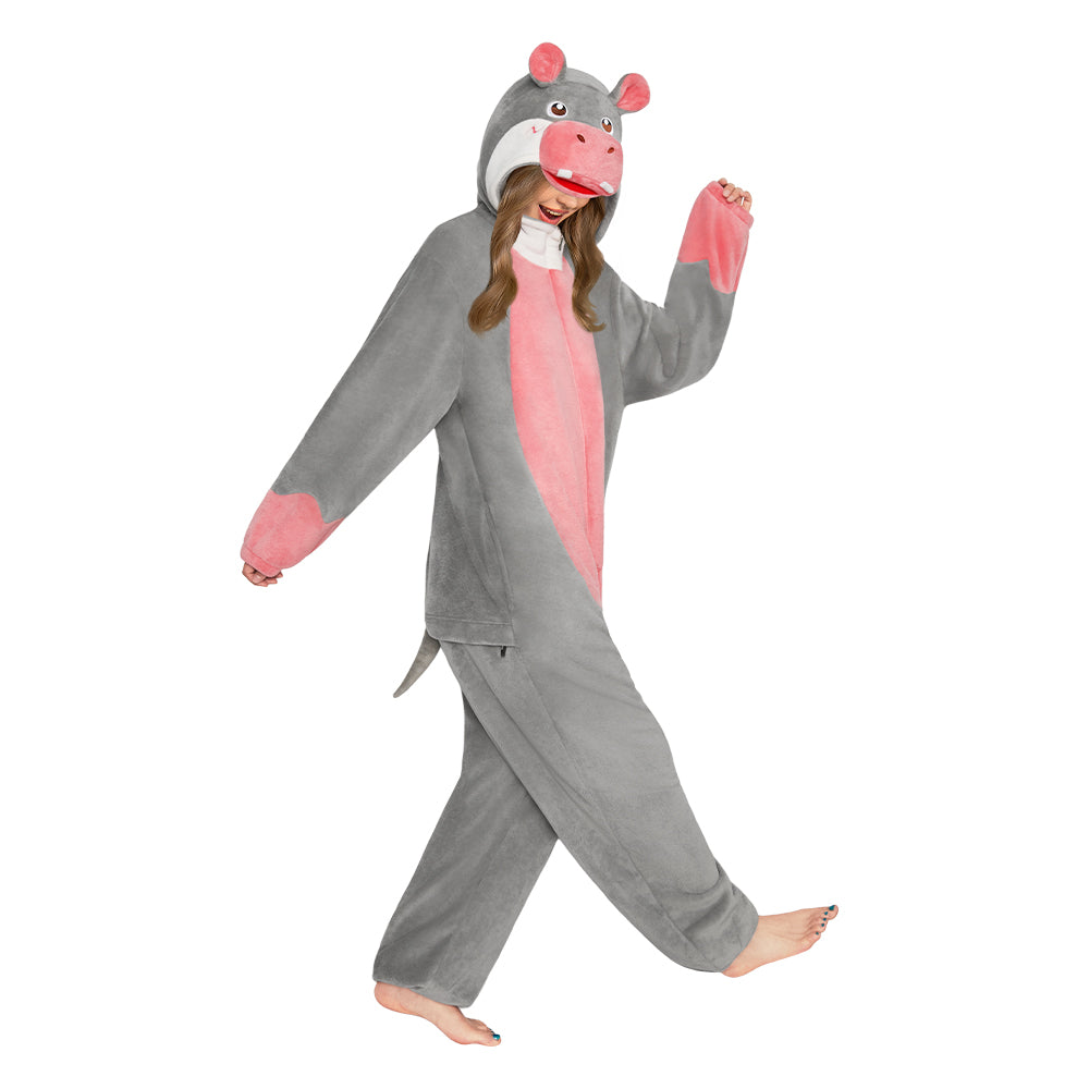 OLAOLA Hippopotamus Animals Onesie Soft Hippo Loungewear Cozy Winter Unisex Adult One Piece Pajamas Halloween Costume