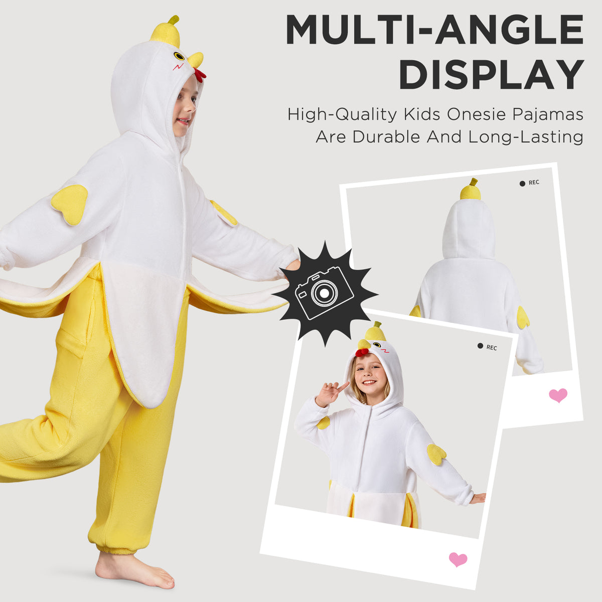 OLAOLA Kids Banana Chicken Animal Onesie Cozy Flannel Pajamas Plush One Piece Childen Cosplay Sleepwear Halloween Christmas Costume