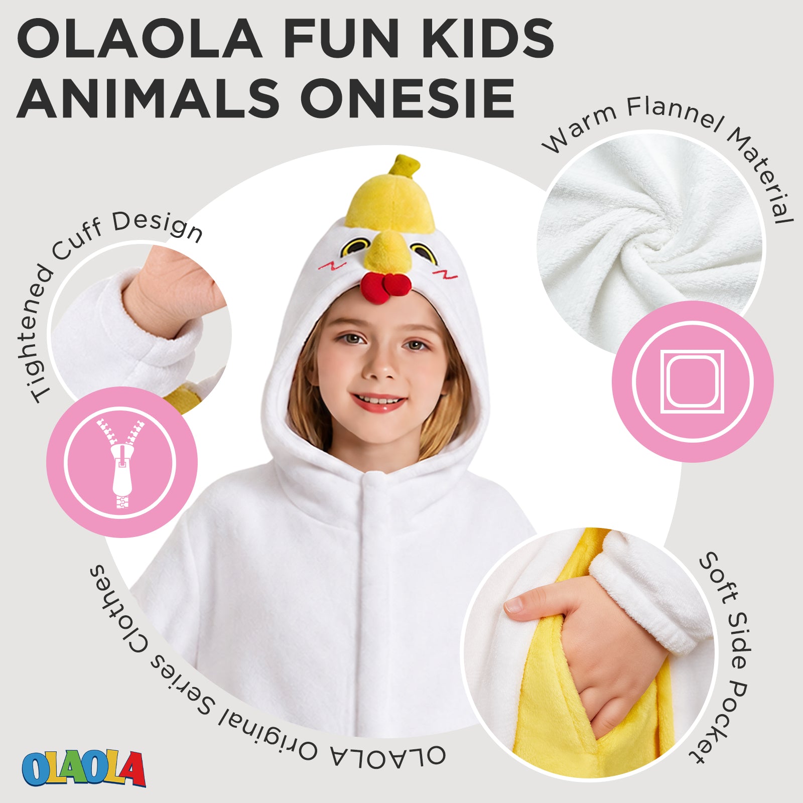 OLAOLA Kids Banana Chicken Animal Onesie Cozy Flannel Pajamas Plush One Piece Childen Cosplay Sleepwear Halloween Christmas Costume