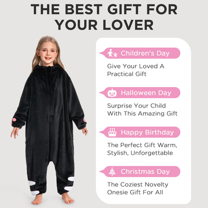 OLAOLA Kids Black Cat Animal Onesie Plush Soft Flannel Warm Home Pajamas One-Piece Sleepwear