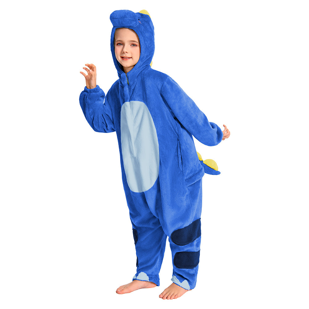 OLAOLA Kids Blue Dinosaur Animal Onesie Plush Soft Flannel Warm Home Pajamas One-Piece Sleepwear