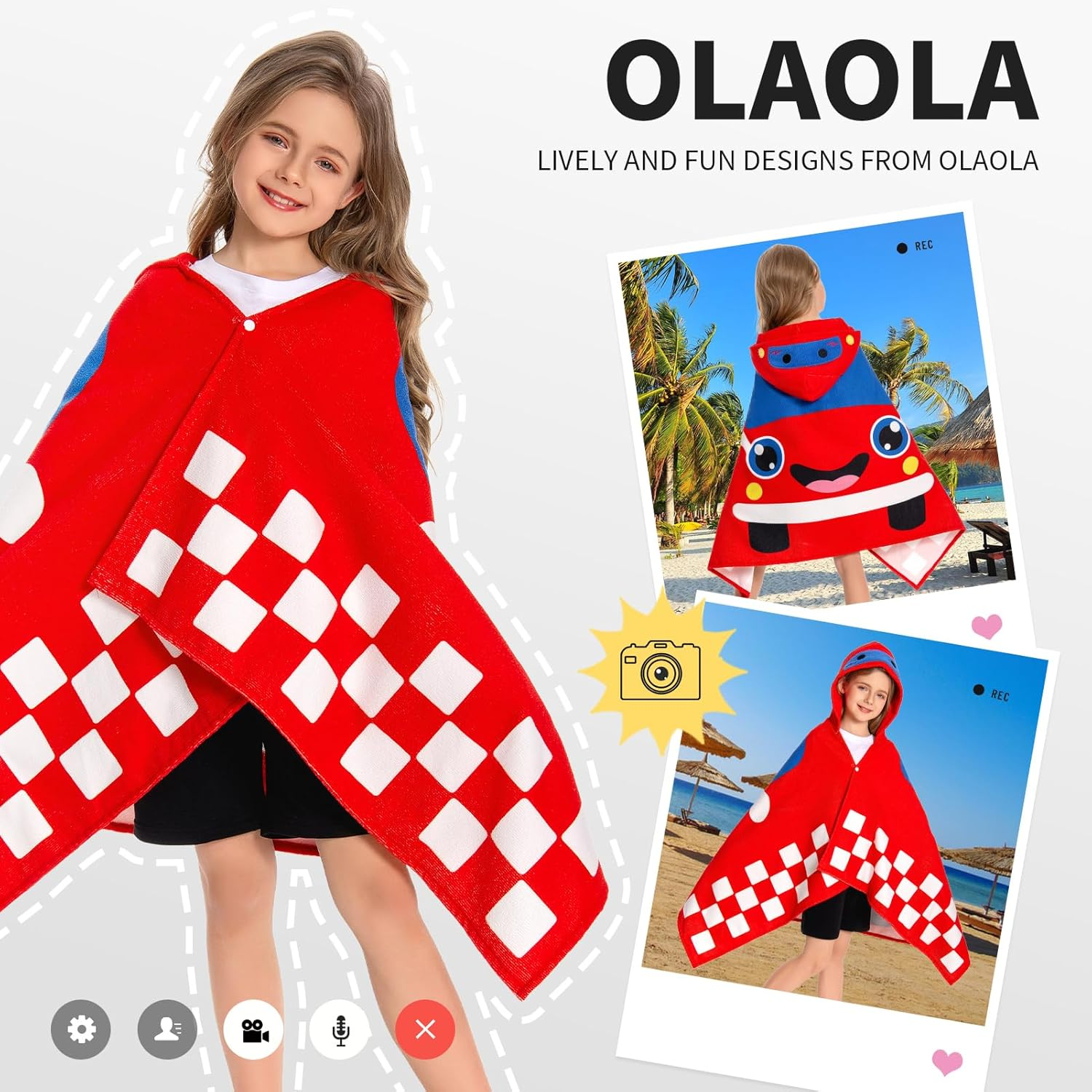 OLAOLA Kids Car Printed Hooded Beach Towels Soft Absorbent Swim Pool Towels Poncho Toddler Bath Towel Wrap Poncho for Boys Girls