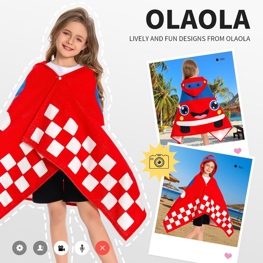 OLAOLA Kids Car Printed Hooded Beach Towels Soft Absorbent Swim Pool Towels Poncho Toddler Bath Towel Wrap Poncho for Boys Girls