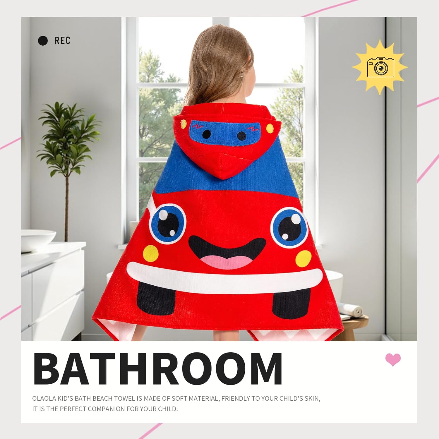 OLAOLA Kids Car Printed Hooded Beach Towels Soft Absorbent Swim Pool Towels Poncho Toddler Bath Towel Wrap Poncho for Boys Girls