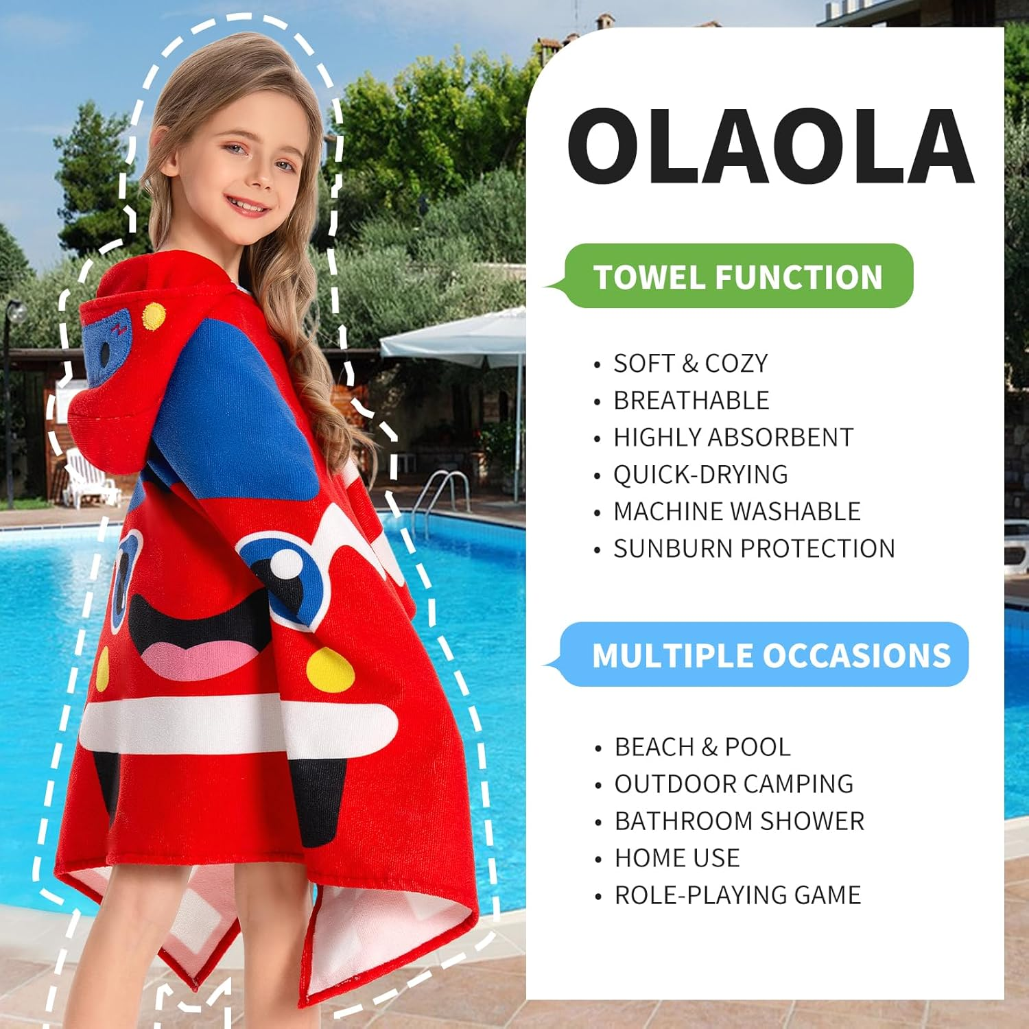 OLAOLA Kids Car Printed Hooded Beach Towels Soft Absorbent Swim Pool Towels Poncho Toddler Bath Towel Wrap Poncho for Boys Girls