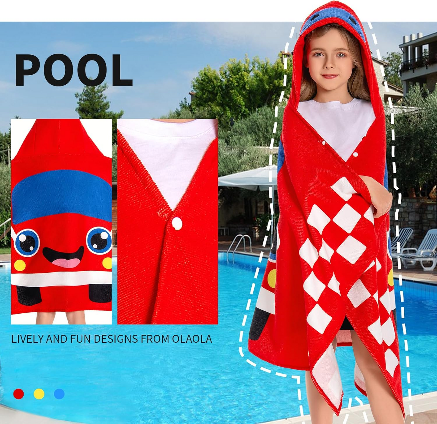 OLAOLA Kids Car Printed Hooded Beach Towels Soft Absorbent Swim Pool Towels Poncho Toddler Bath Towel Wrap Poncho for Boys Girls