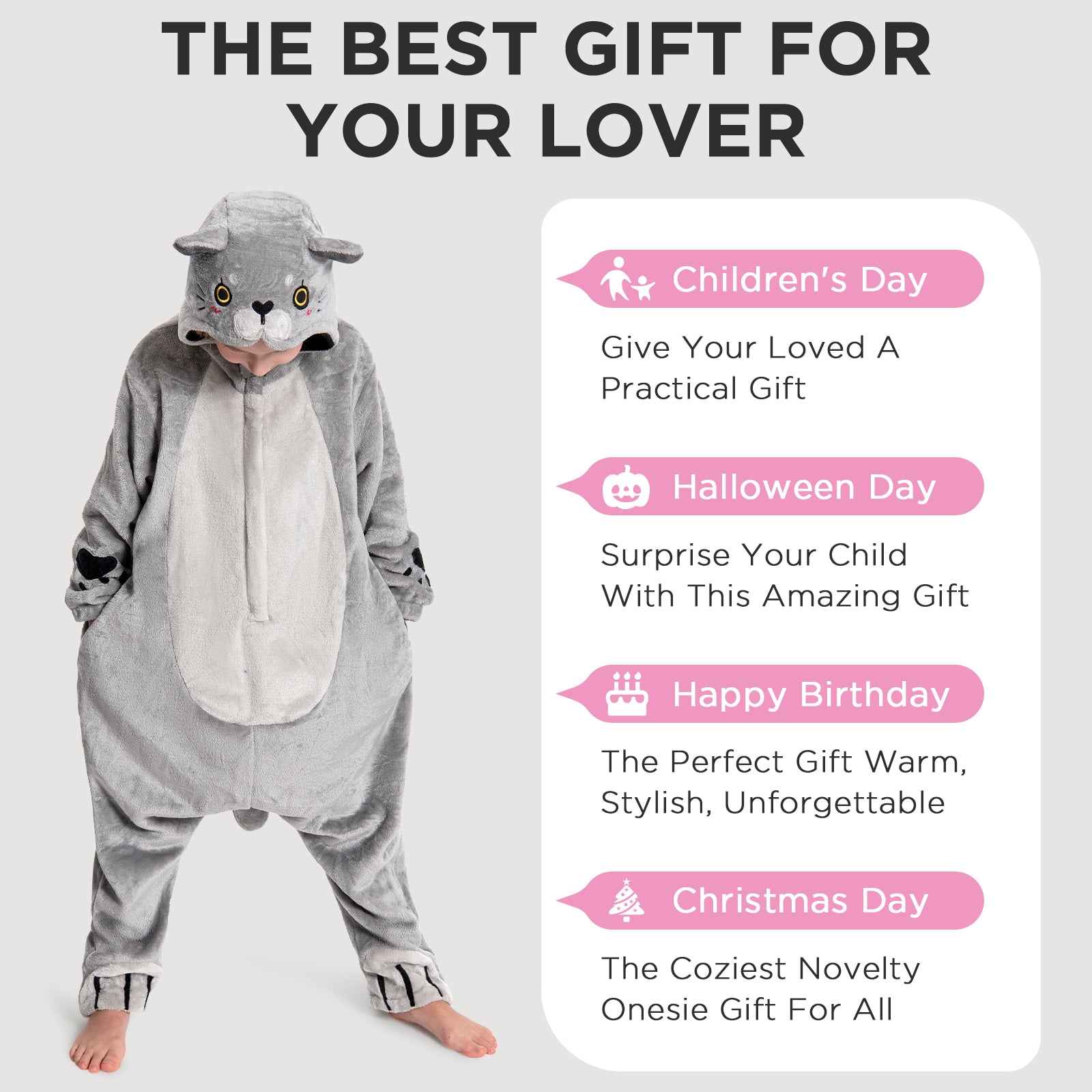 OLAOLA Kids Cat Animal Onesie Plush Soft Flannel Warm Home Pajamas One-Piece Sleepwear