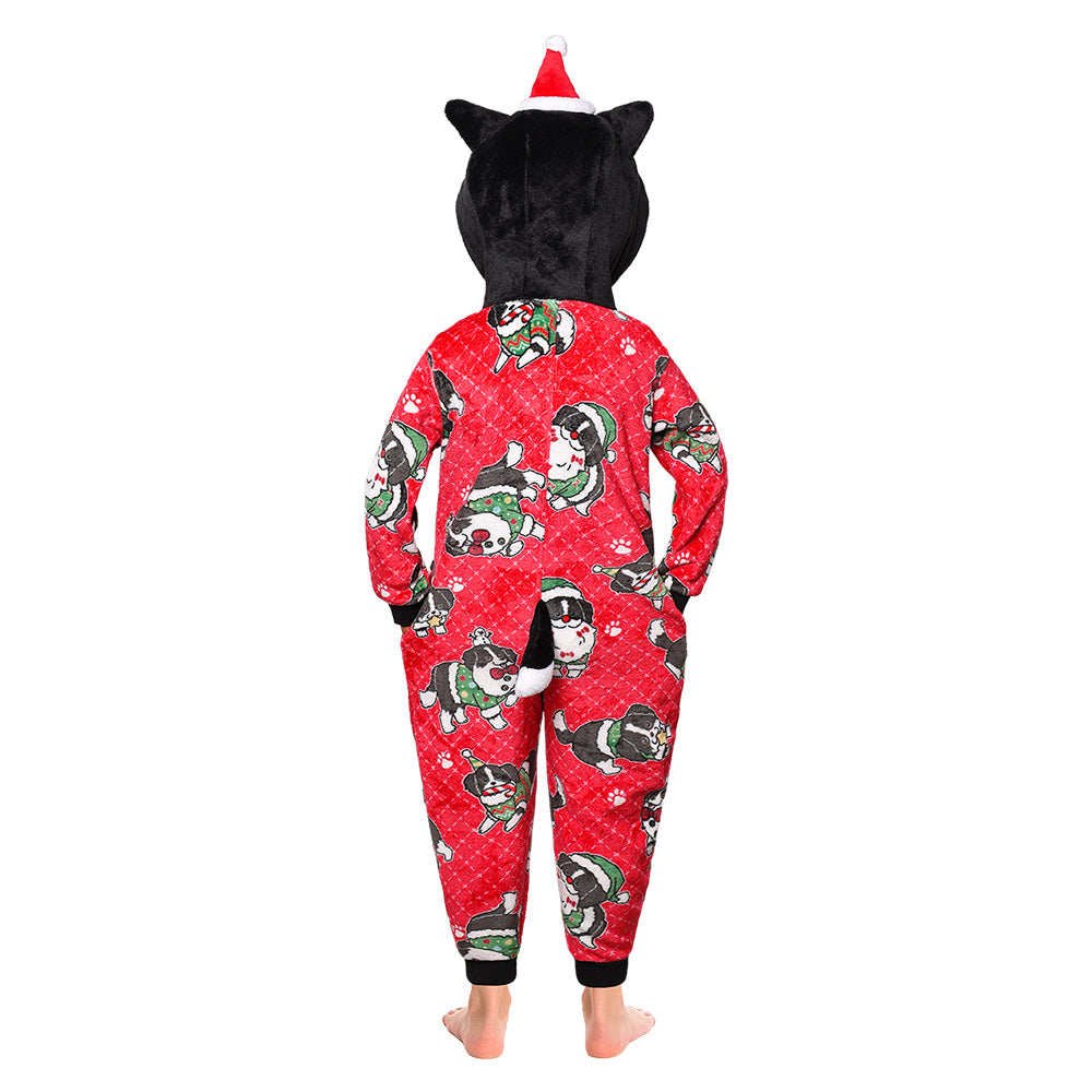 OLAOLA Kids Christmas Dog Red Printed Pajamas Plush Animals Onesie Sleepwear Christmas Party Suit