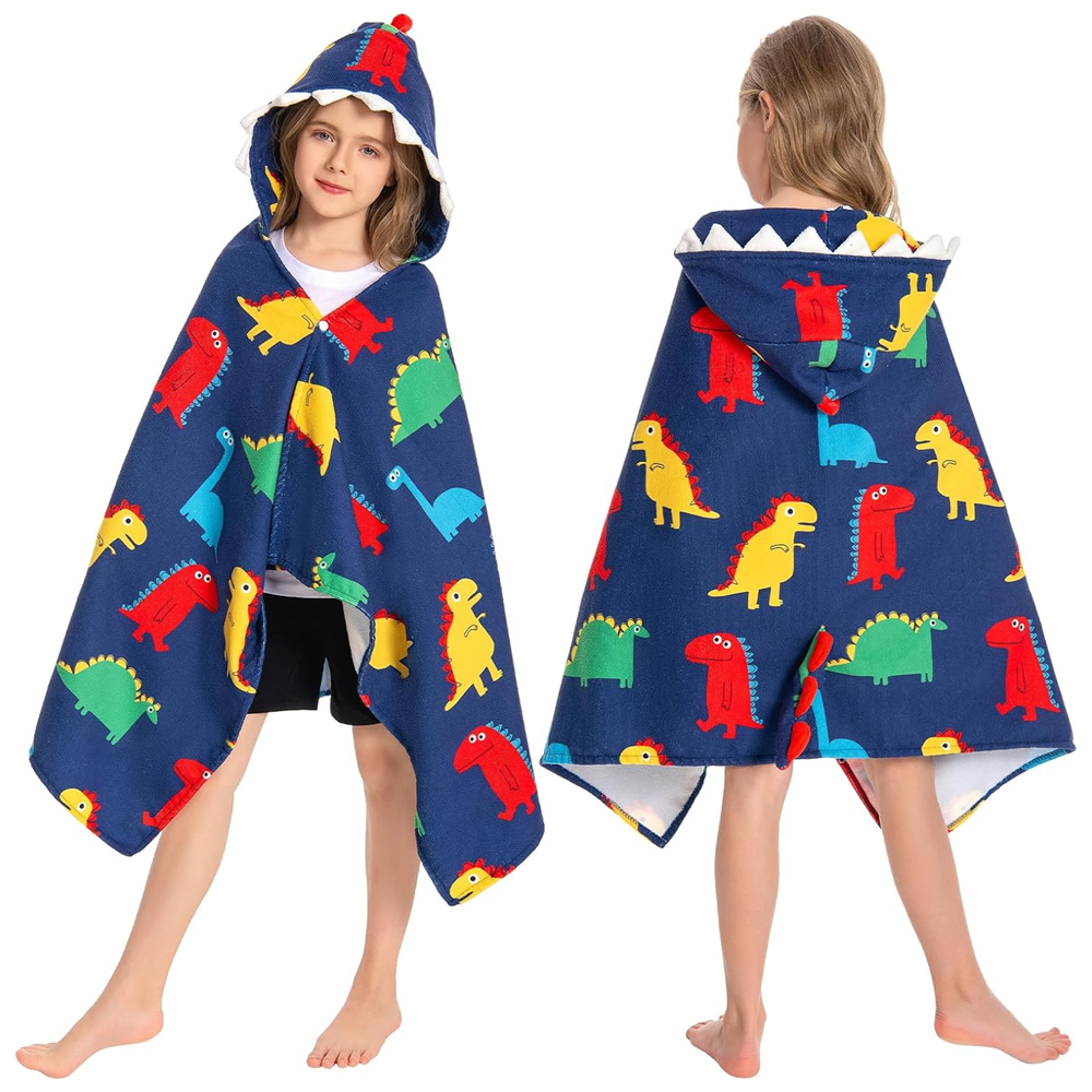 OLAOLA Kids Colorful Dinosaur Printed Hooded Beach Towels Soft Absorbent Swim Pool Towels Poncho Animal Onesie Bath Robe
