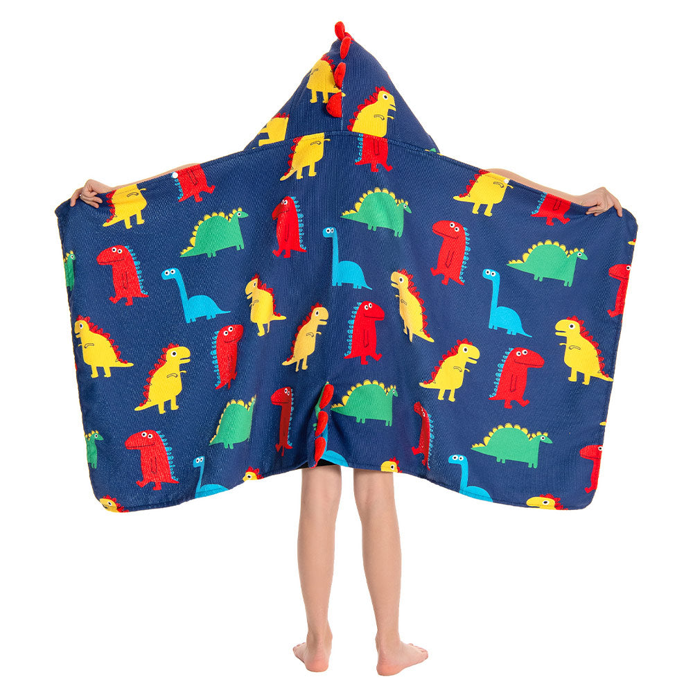 OLAOLA Kids Colorful Dinosaur Prints Hooded Beach Towels Soft Absorbent Swim Pool Towels Poncho Animal Onesie