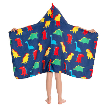 OLAOLA Kids Colorful Dinosaur Prints Hooded Beach Towels Soft Absorbent Swim Pool Towels Poncho Animal Onesie