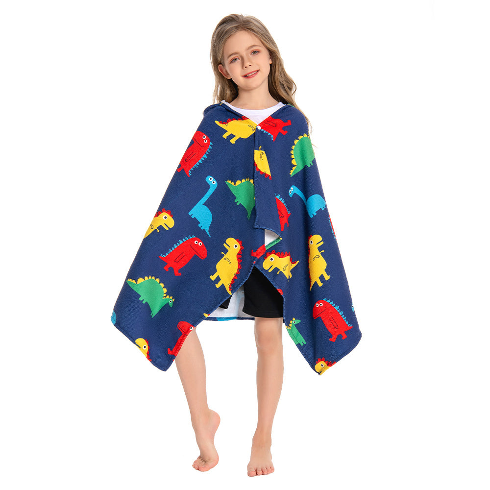 OLAOLA Kids Colorful Dinosaur Prints Hooded Beach Towels Soft Absorbent Swim Pool Towels Poncho Animal Onesie