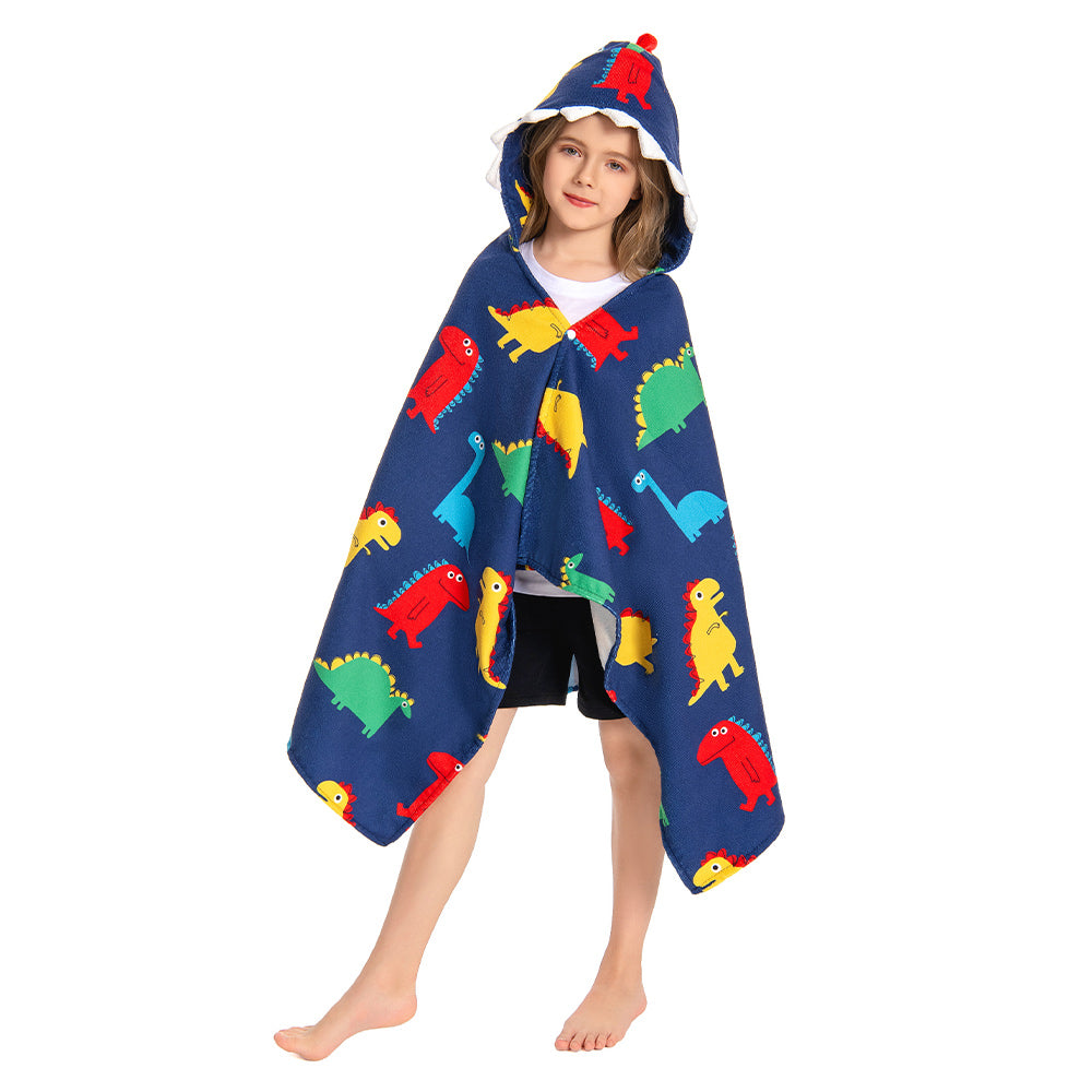 OLAOLA Kids Colorful Dinosaur Prints Hooded Beach Towels Soft Absorbent Swim Pool Towels Poncho Animal Onesie