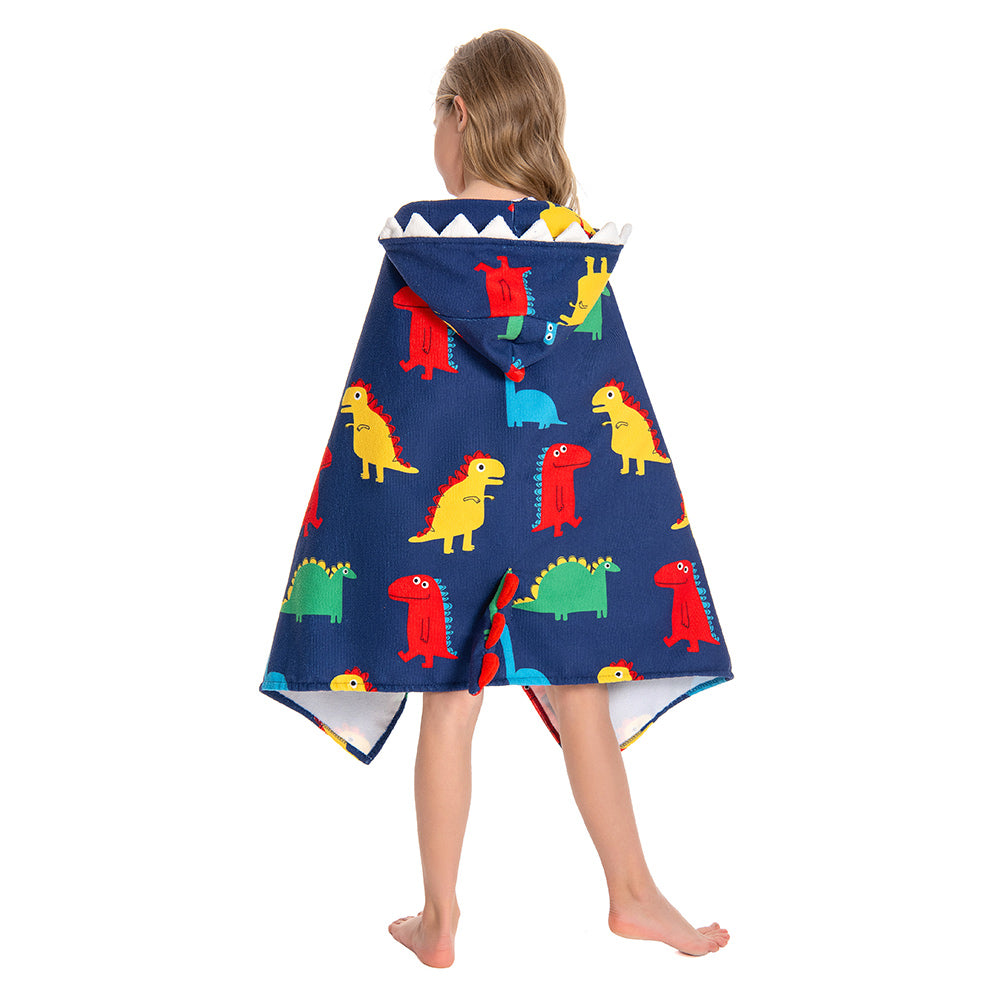 OLAOLA Kids Colorful Dinosaur Prints Hooded Beach Towels Soft Absorbent Swim Pool Towels Poncho Animal Onesie