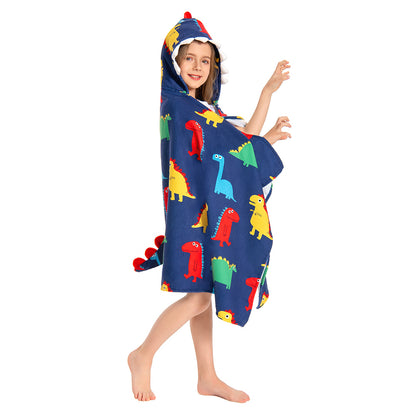 OLAOLA Kids Colorful Dinosaur Prints Hooded Beach Towels Soft Absorbent Swim Pool Towels Poncho Animal Onesie