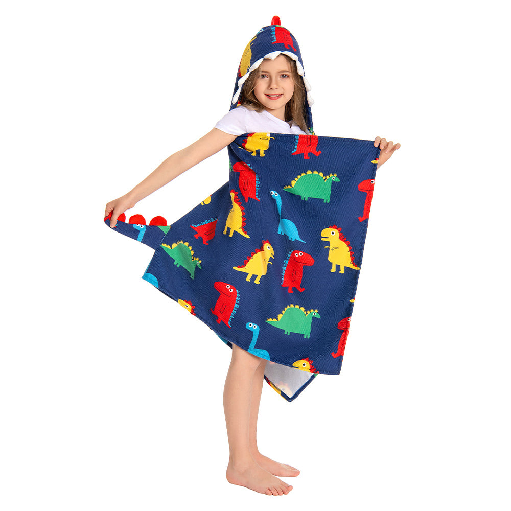 OLAOLA Kids Colorful Dinosaur Prints Hooded Beach Towels Soft Absorbent Swim Pool Towels Poncho Animal Onesie
