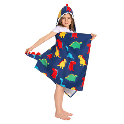 OLAOLA Kids Colorful Dinosaur Prints Hooded Beach Towels Soft Absorbent Swim Pool Towels Poncho Animal Onesie