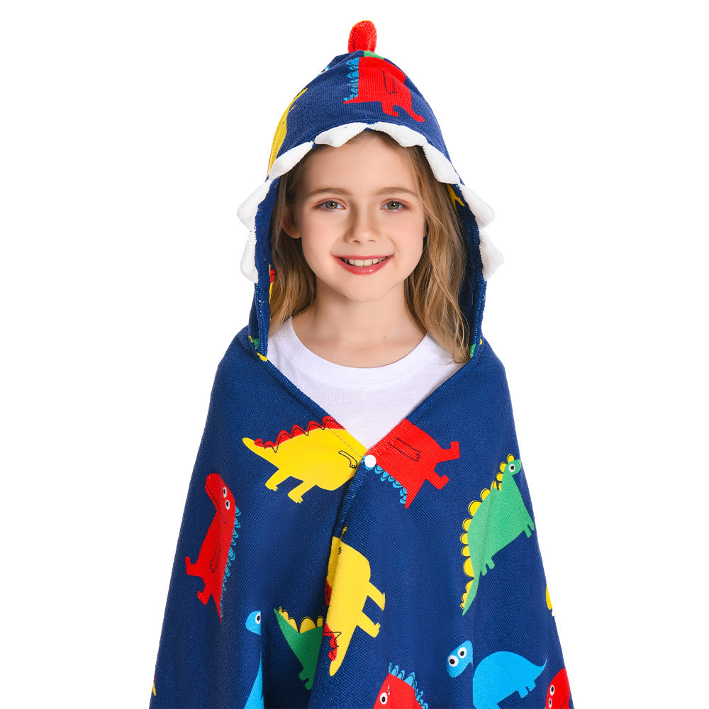 OLAOLA Kids Colorful Dinosaur Prints Hooded Beach Towels Soft Absorbent Swim Pool Towels Poncho Animal Onesie