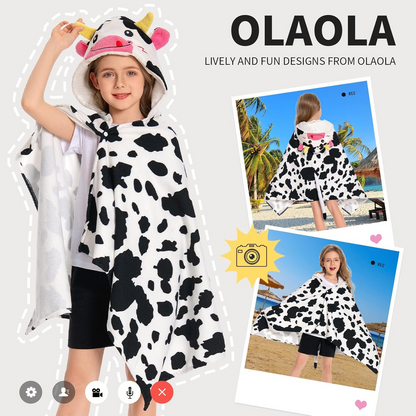 OLAOLA Kids Cow Printed Hooded Beach Towels Soft Absorbent Swim Pool Towels Poncho Animal Onesie