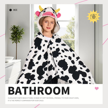 OLAOLA Kids Cow Printed Hooded Beach Towels Soft Absorbent Swim Pool Towels Poncho Animal Onesie