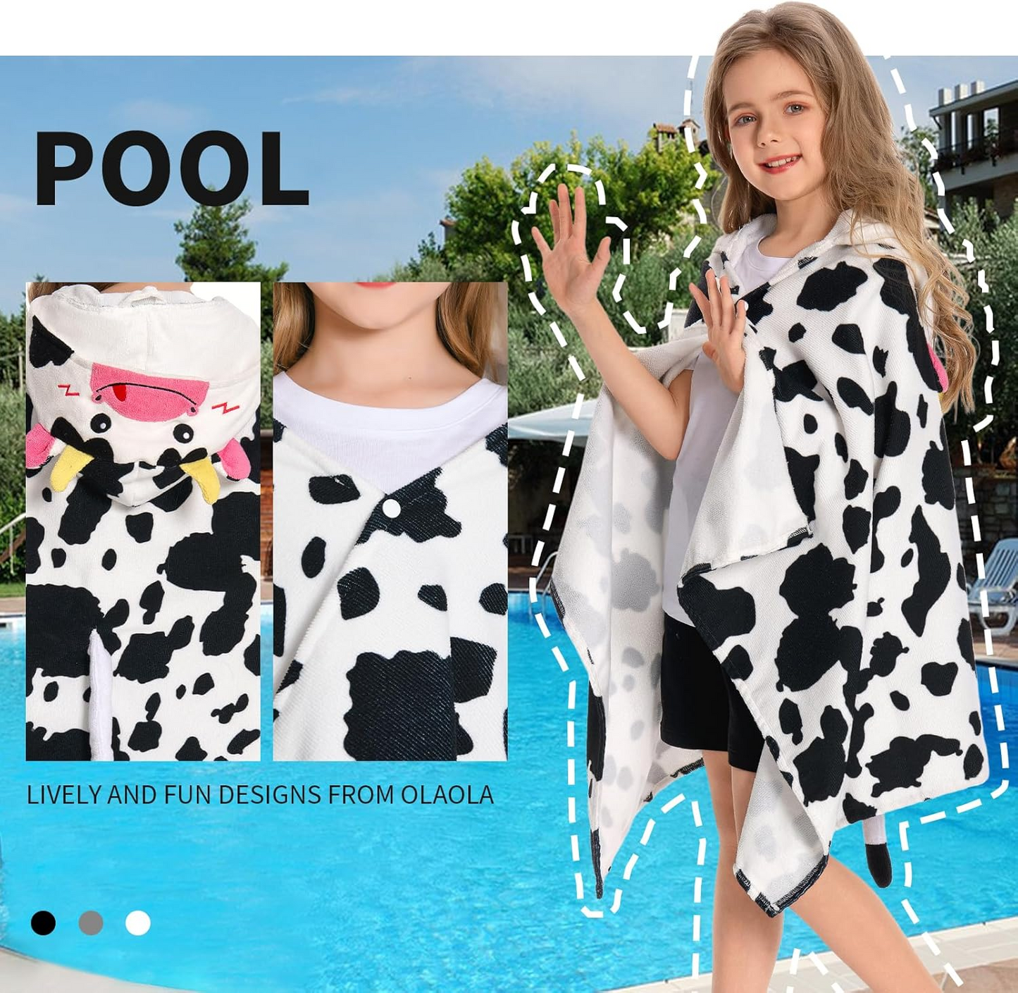OLAOLA Kids Cow Printed Hooded Beach Towels Soft Absorbent Swim Pool Towels Poncho Animal Onesie