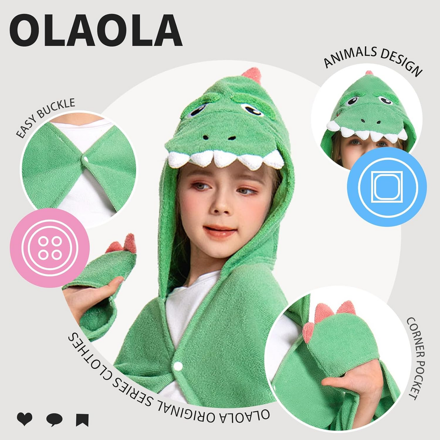 OLAOLA Kids Dinosaur Animal Beach Towels Blanket Plush Soft Absorbent Microfibre Outdoor Homewear