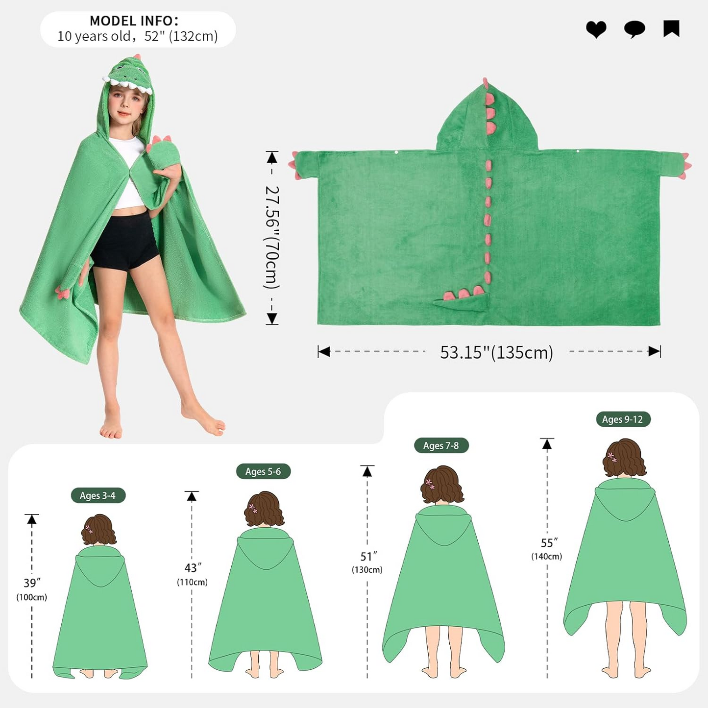 OLAOLA Kids Dinosaur Animal Beach Towels Blanket Plush Soft Absorbent Microfibre Outdoor Homewear