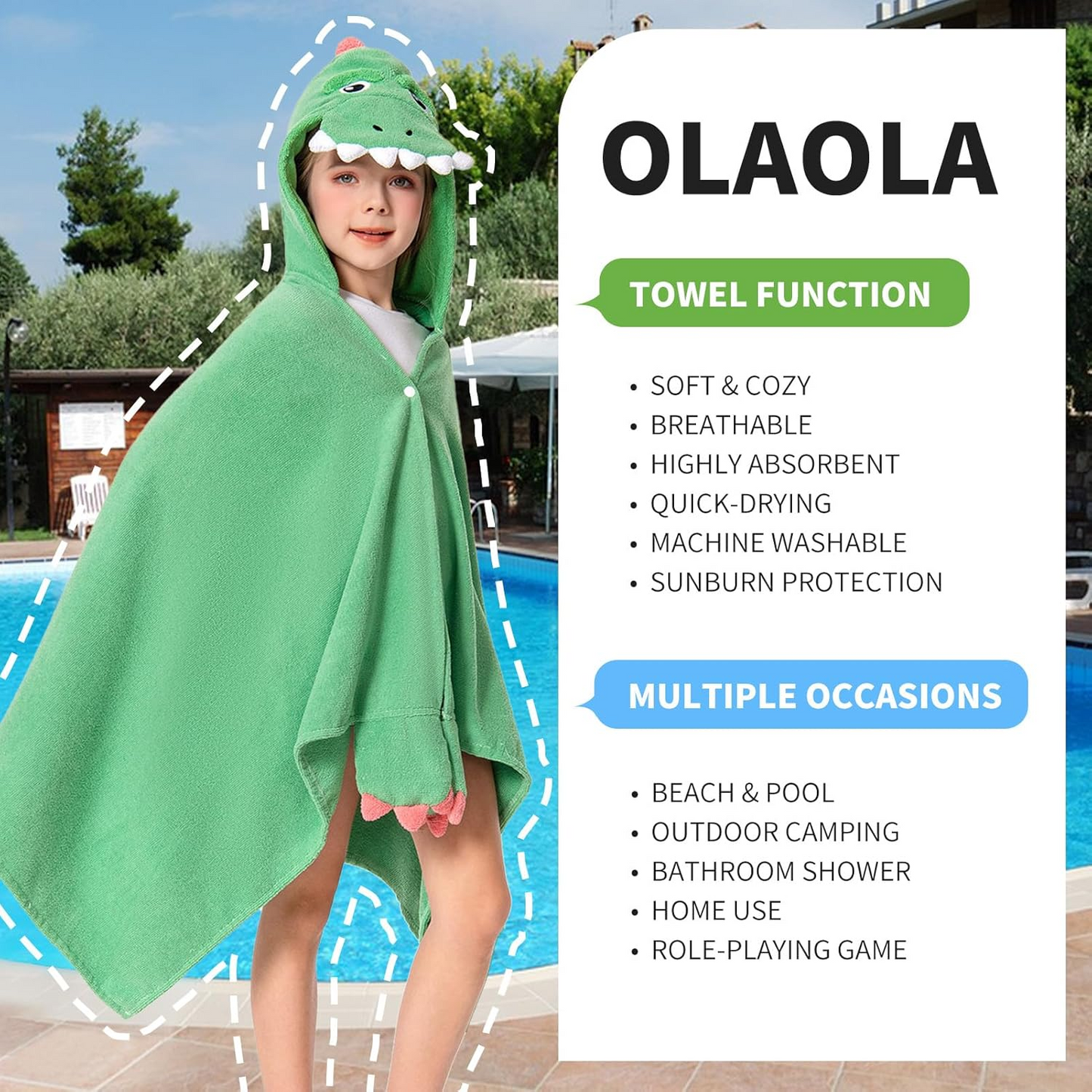OLAOLA Kids Dinosaur Animal Beach Towels Blanket Plush Soft Absorbent Microfibre Outdoor Homewear