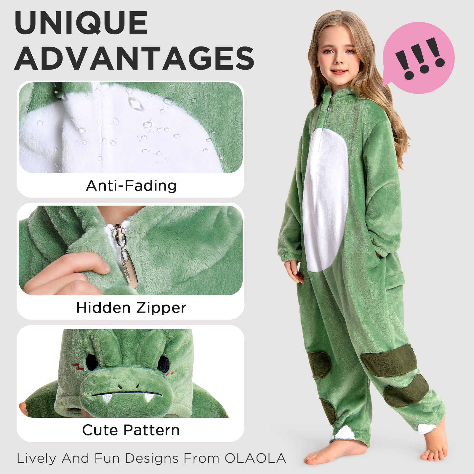 OLAOLA Kids Dinosaur Animal Onesie Plush Soft Flannel Warm Home Pajamas One-Piece Sleepwear